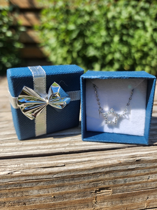Jewelry - NWT Elegant Sterling Silver Star Necklace W/Blue Gift Box From Poland 18" 2g 925